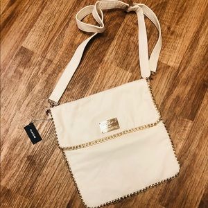 Bebe White & Gold Purse GiGi Chain Trim Crossbody